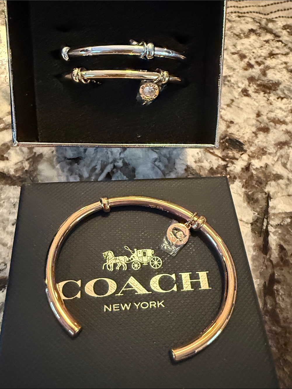 Coach Tri-Color Bamboo Bangle Set - Gold, Silver, Rose - Picture 5 of 5